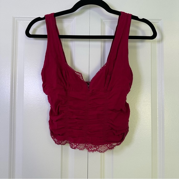 Free People Under Your Spell Ruched Lace Tank in Raspberry XS - Picture 1 of 6